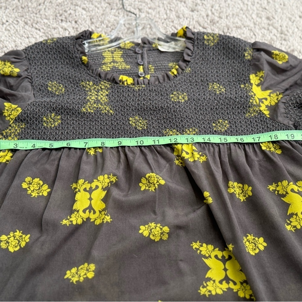 Freeway Gray and Yellow Floral Babydoll Dress short sleeves button back - Picture 8 of 8